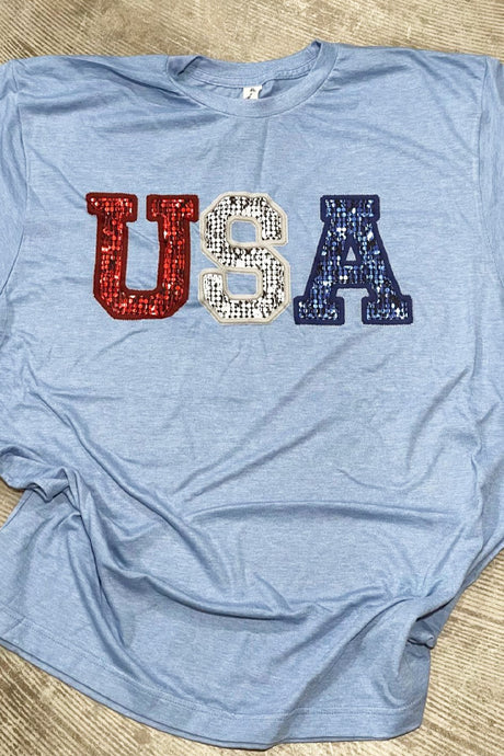 USA Faux Sequins Look Tee